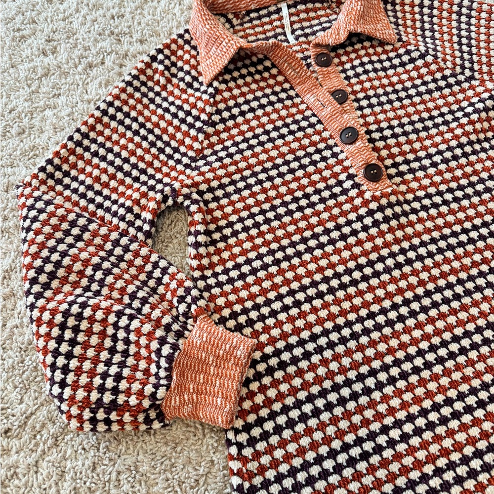 Free People Orange/Purple Chenille Knit Houndstooth Checkered Patterned Dress XS - Picture 7 of 15